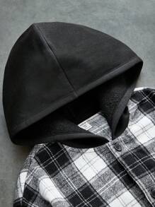 SHEIN Teens Boys' Loose Casual Plaid Patchwork Hooded Shirt - Multicolor - View 3