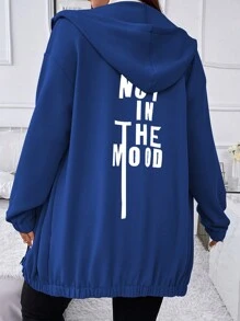 Flirla Chaqueta con capucha casual de manga larga con hombros caídos y estampado de eslogan para mujer de talla grande, otoño