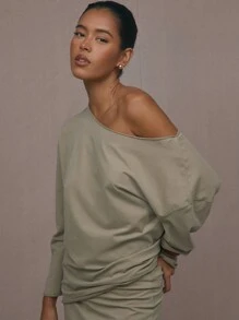 MUSERA Slouched Oversized Long Sleeve Top Casual Summer - Olive Green - View 4