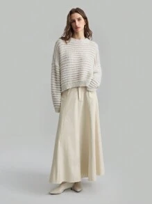 Ontre Women's Four-Season Apricot Simple Swing A-Line Skirt, Daily Leisure, Old Money Style Retro Simple Fashion, Urban Commuting, Elegant And Simple Skirt