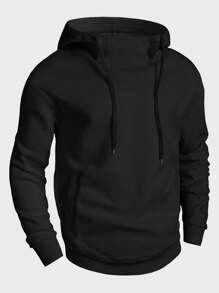 Claim Dot Sudadera con capucha de unicolor y bolsillo, de manga larga y minimalista para hombre, para uso casual diario en otoño - Negro - Ver 3