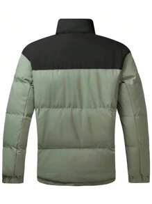 Gym Rark Two-Tone Boyfriend Style Men Casual High Neck Zip-Up Warm Padded Coat, Puffer Jacket - Green - View 2