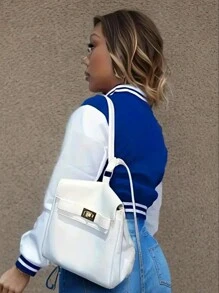 2024 Spring Autumn European And American Women Solid Color Single-Breasted Baseball Jacket Sports Coat - Blue - View 2