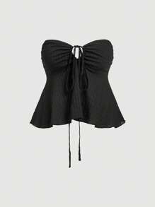 SHEIN MOD Plus Size Women Dolman Sleeveless Drawstring Neck Tank Top - Black - View 2
