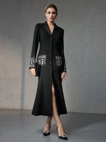 MOTF Soiréza PEAK COLLAR RHINESTONE DETAIL MERMAID HEM EVENING DRESS - Black - View 2