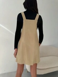 Aloruh Vestido peto de pana, estilo universitario, uso casual versátil, otoño/invierno - Caqui - Ver 2