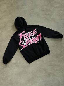 SHEIN Áo nỉ dáng rộng thoải mái cho bé trai tuổi teen, có họa tiết. - màu đen - Xem 1