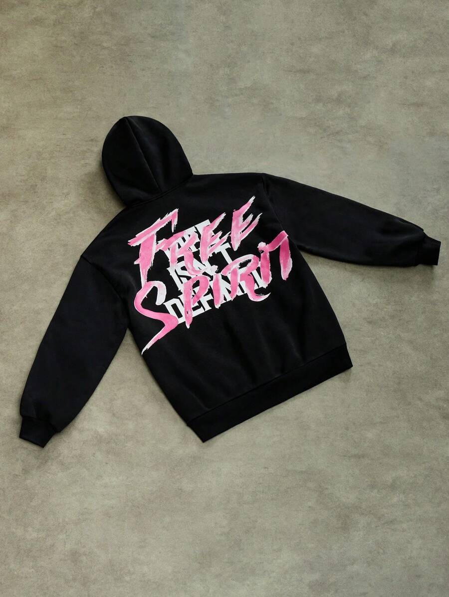 SHEIN Áo nỉ dáng rộng thoải mái cho bé trai tuổi teen, có họa tiết. - màu đen - Xem 1