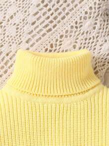SHEIN Vintaside Kids 女婴休闲日常纯色高领毛衣，秋冬 - 黃色 - 查看 3