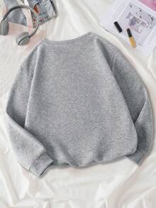 SHEIN EZwear Áo nỉ cổ tròn trễ vai quá khổ thường ngày cho nữ vào mùa thu - Màu Xám nhạt - Xem 2