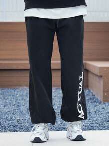 DAZY Men's Letter Embroidered Sweatshirt Set, Autumn Hoodie - Black - View 8