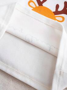 Cozy Pixies Baby Girl 3pcs Christmas Reindeer Pattern Colorblock Crew Neck Long Sleeve Top, Long Pants And Thick Robe Set, Winter Clothes - Hot Pink - View 17