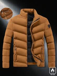 Manfinity Homme Men Winter Loose Fit Zip Up Stand Collar Padded Coat - Brown - View 4