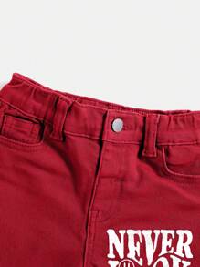 SHEIN Kleine Jungen Button-Front Tasche mit Buchstaben-Muster minimalistisch-lässige Jeans - Rot - Übersicht 5