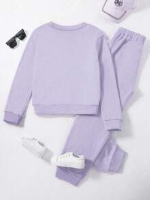 SHEIN Young Girl Round Neck Printed Sweatshirt And Pants Set