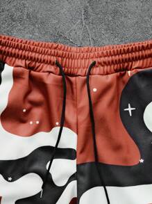 Manfinity Homme 男士加大码前系带印花休闲运动裤，适合日常穿着和圣诞节穿着 - 彩色 - 查看 6