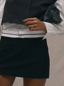 MUSERA Falda con cintura contrastante y dobladillo 90s de verano - Negro - Ver 5