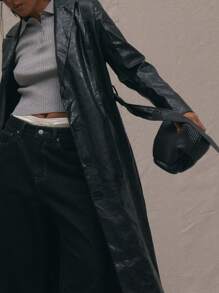 MUSERA Áo khoác dạ PU cỡ lớn - màu đen - Xem 4