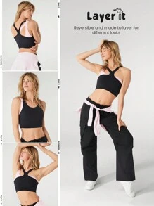 GLOWMODE Áo ngực thể thao hở lưng hai lớp siêu nhẹ liền mạch dễ mặc cả ngày, tác động thấp, tập yoga hàng ngày, có thể tháo rời cốc - màu đen - Xem 3