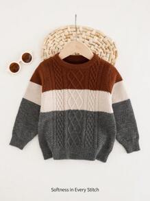 Cozy Pixies Maglia girocollo a maniche lunghe in maglia morbida a trama intrecciata con colori a contrasto, per ragazzo giovane