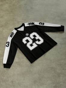 SHEIN Lässiges Langarm-Sweatshirt mit Buchstabenaufdruck für Teenager-Jungen