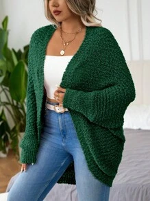 Calvaya Plus Size Solid Color Long Sleeve Cardigan, Minimalist Style Casual Top For Daily Wear, Winter Fall Cloth For Women - Green - View 7