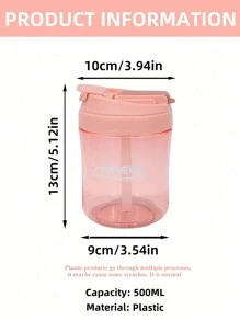 SHEIN Basic living 1入組550毫升旅行保溫杯，翻蓋蓋杯帶吸管運動水瓶，咖啡杯 - 粉色 - 查看 4