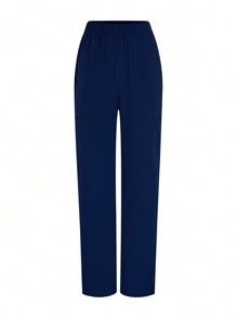 TaskEZ Set de uniforme de scrubs con top de manga corta escote en V y pantalones, de unicolor y parches - Azul Marino - Ver 3