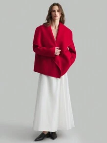 Ontre 2025 New Spring Women's 50% Wool Blend Double-Sided Woolen Jacket, Short & Elegant Red Outerwear