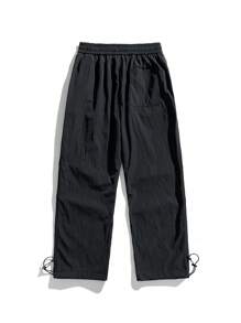 SHEIN Women's Solid Color Pocket Pleated Minimalist Casual Sports Pants For Daily Wear - Black - View 1