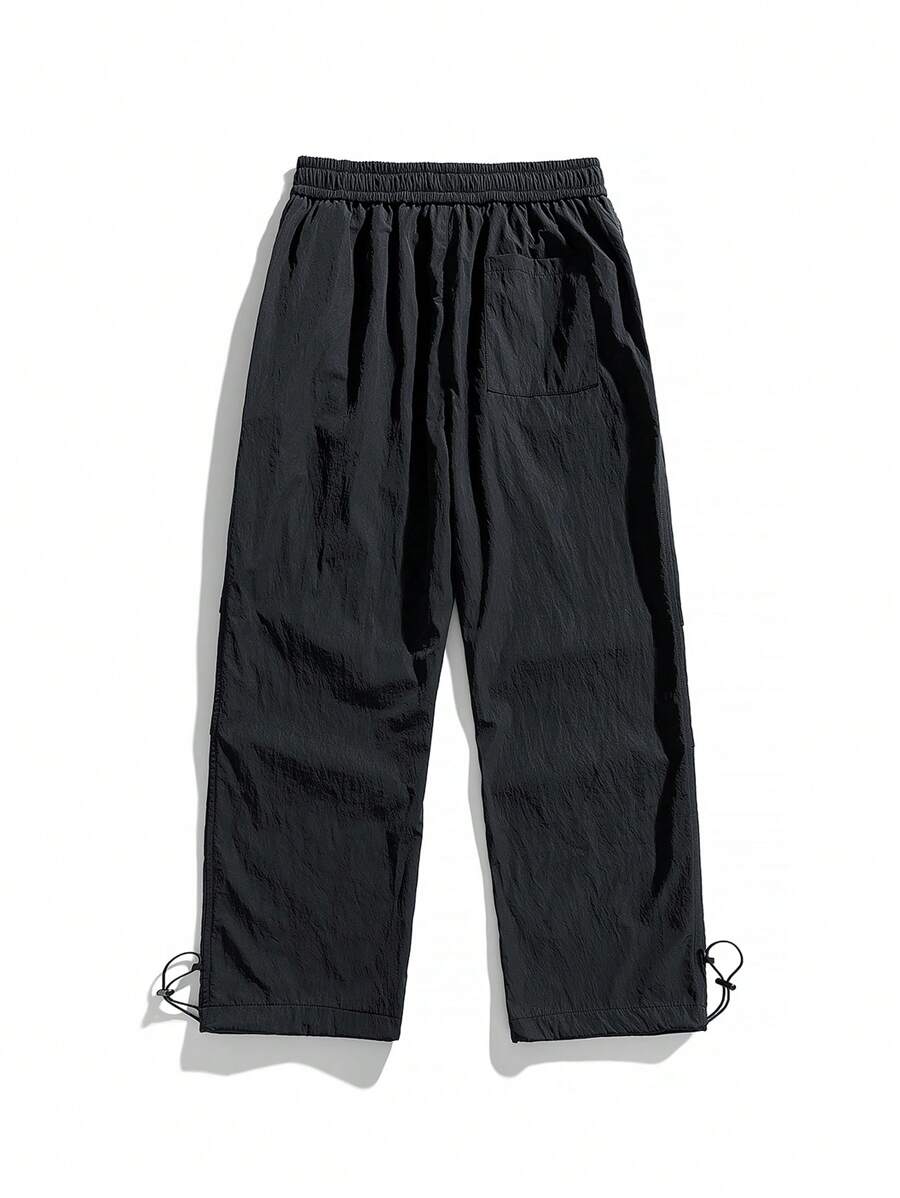 SHEIN Women's Solid Color Pocket Pleated Minimalist Casual Sports Pants For Daily Wear - Black - View 1