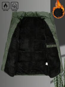 Manfinity Homme Loose Fit Men's Letter Patched Thick Padded  Vest Jacket - Army Green - View 7