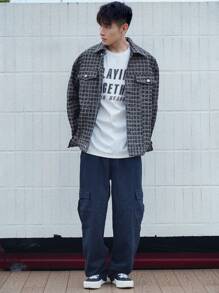 DAZY Plaid Men's Long Sleeve Single-Breasted Casual Denim Jacket, For Autumn - Black - View 4