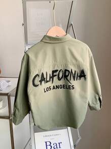 SHEIN قميص رياضي كاجوال للأطفال المراهقين محبوك سادة بياقة منسدلة وأكمام طويلة فضفاضة مع طبعة بأحرف جرافيتي، مناسب للذهاب إلى العمل والمدرسة والأنشطة اليومية العادية والعطلات والرياضة في فصول الربيع والصيف والخريف والشتاء