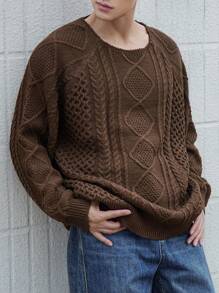 DAZY Men's Solid Color Round Neck Long Sleeve Casual Knitted Sweater Fall,Winter - Brown - View 4