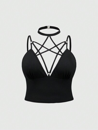 Goth Camiseta de encaje con cordones y diseño sexy para tallas grandes