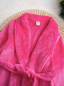 Cozy Pixies Baby Girl 3pcs Christmas Reindeer Pattern Colorblock Crew Neck Long Sleeve Top, Long Pants And Thick Robe Set, Winter Clothes - Hot Pink - View 12