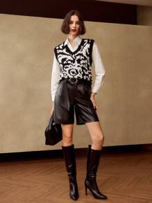 MOTF PREMIUM 满版图案 V 领毛衣背心（不含衬衫）