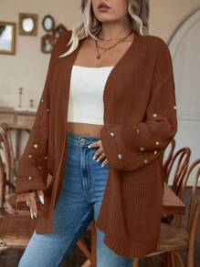 SHEIN LUNE 大码休闲简约长袖开衫 - 咖啡棕 - 查看 3