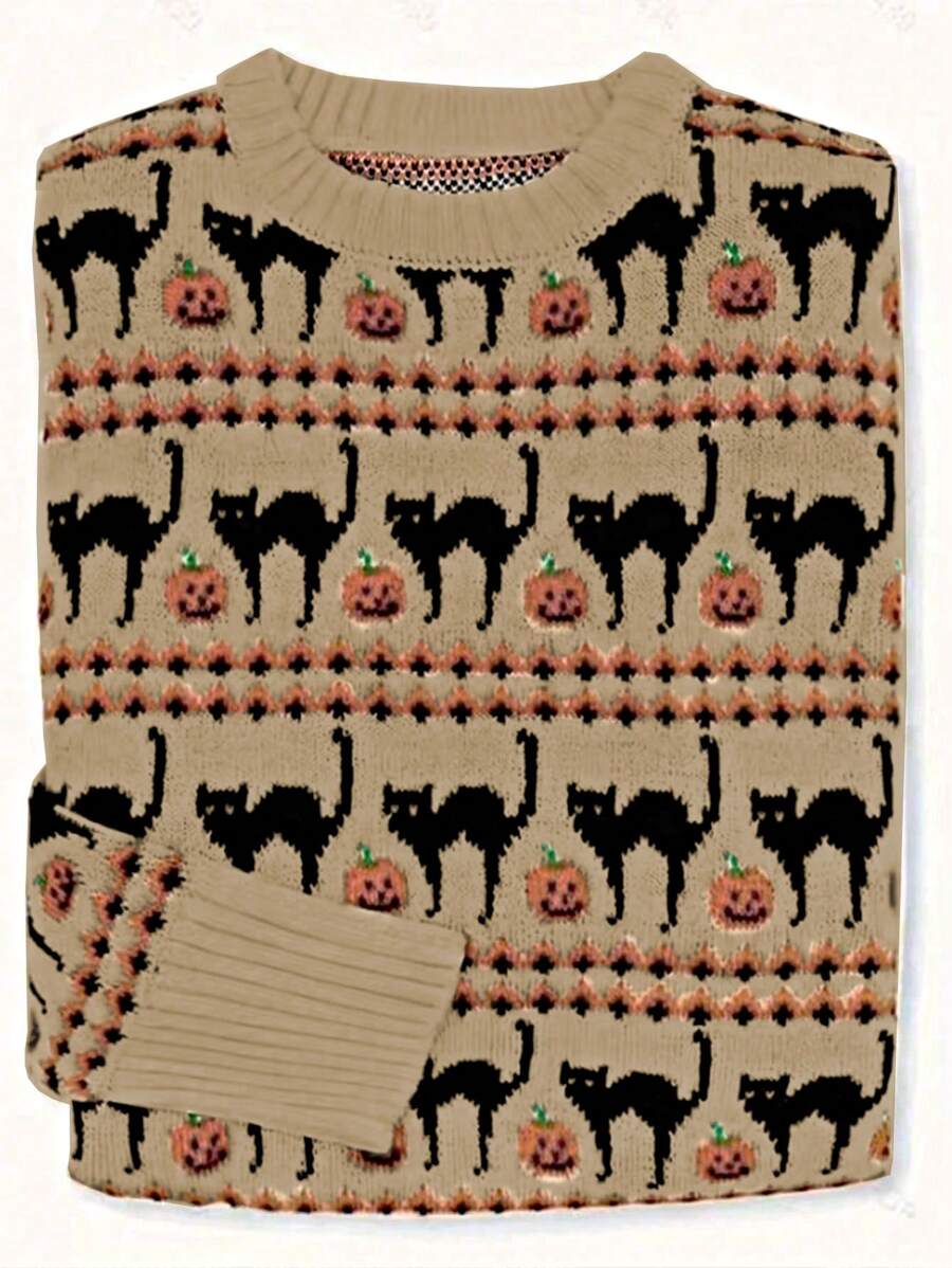 Chiquease Áo len dệt kim cổ tròn dài tay thanh lịch cổ điển mới - Màu Khaki - Xem 1