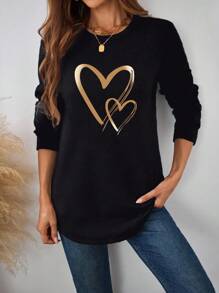 EMERY ROSE Sudadera de cuello redondo grueso con estampado de corazón, estilo casual para mujer, para otoño/invierno