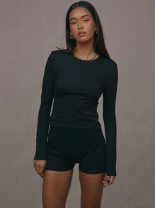 MUSERA 黑色长袖修身上衣，适合春夏度假穿着 - 黑色 - 查看 1