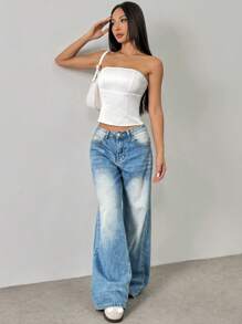 Chiquease Top corset blanco ajustado sin tirantes, atuendo sexy para una cita