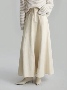 Ontre Women's Four-Season Apricot Simple Swing A-Line Skirt, Daily Leisure, Old Money Style Retro Simple Fashion, Urban Commuting, Elegant And Simple Skirt