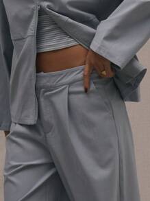 MUSERA Quần ống rộng dáng rộng, thoải mái cho kỳ nghỉ hè, phong cách thường ngày. - Xám - Xem 5