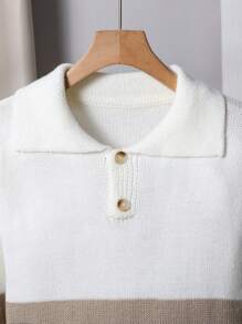 SHEIN 2pcs Set: Tween Boy Casual Chic Polo Collar Contrast Striped Polyester Sweater And 7/8 Jogger Pants, Suitable For Outdoor Sports And Shopping, Autumn/Winter - Multicolor - View 6