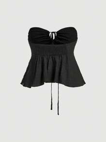 SHEIN MOD Plus Size Women Dolman Sleeveless Drawstring Neck Tank Top - Black - View 4