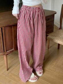 DAZY Pantalones de pijama rectos y holgados de estilo minimalista a cuadros
