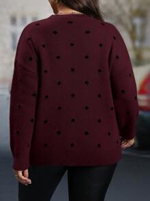 SHEIN LUNE Suéter holgado de talla grande, de hombro caído y estampado de lunares, adecuado para otoño e invierno