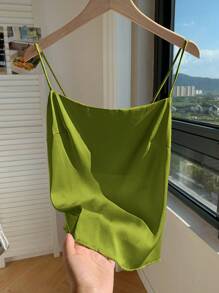 Comfortcana Lime Green Satin Women's Backless Tie-Back Tank Top